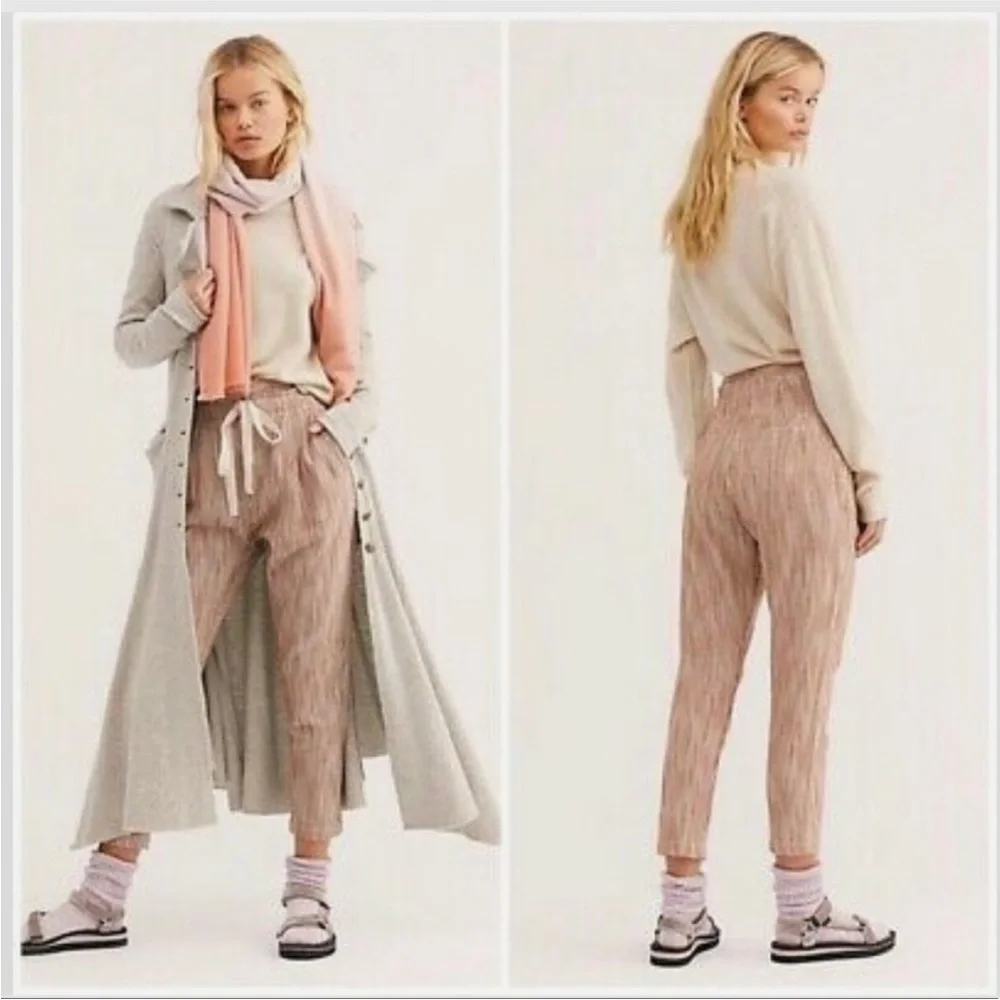 Free People Caraway Light at Sunrise Striped Crop Pants Brown Ivory Size 8 EUC